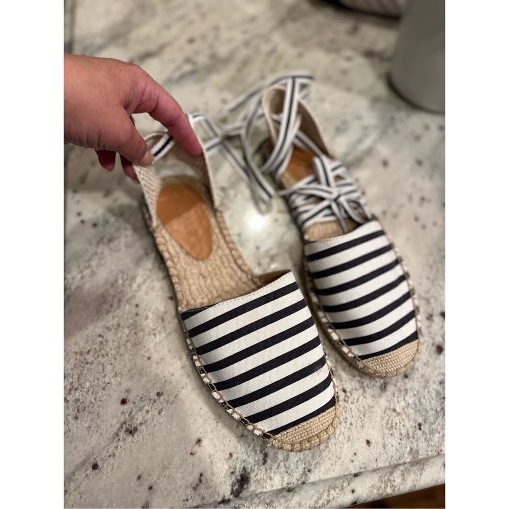 J. Crew Black & White Striped Ankle Tie Flat Espadrilles sz 10 NWOT
